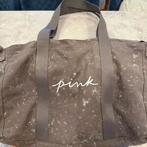 Victoria’s Secret grey splatter canvas duffle tote bag “Pink”